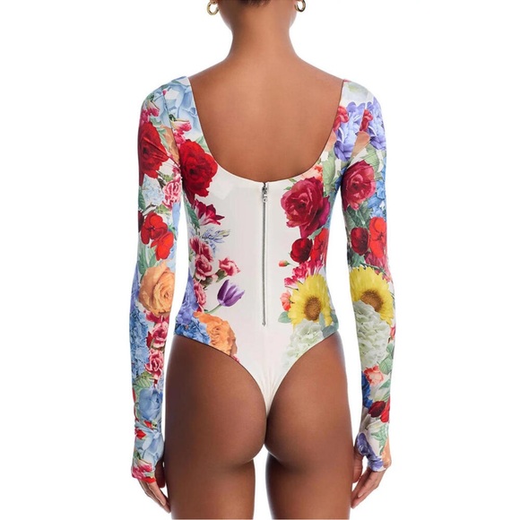 NEW Alice + Olivia Rhys Ballet Neck Bodysuit Floral Long Sleeve White Size S - Picture 3 of 4